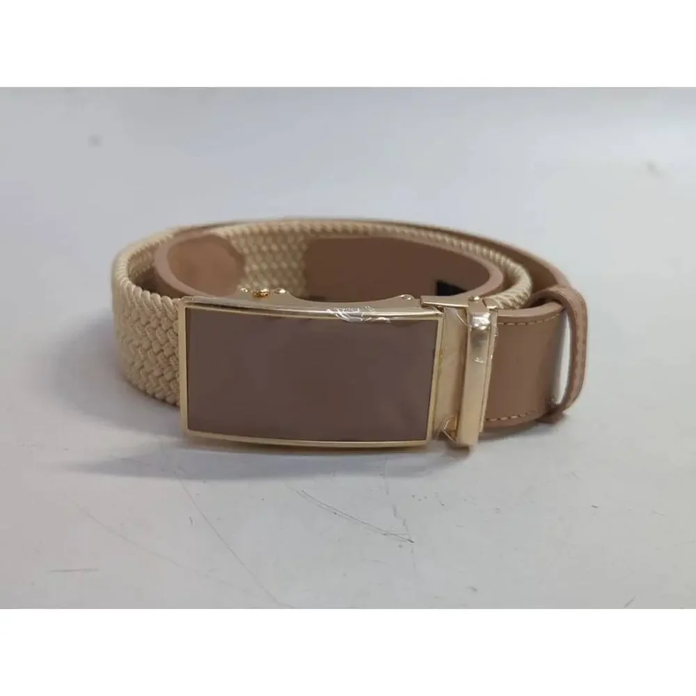 DOOPAI Woven Stretch Belt Automatic Buckle Gold Trim Tan Casual Mens 1 NWT